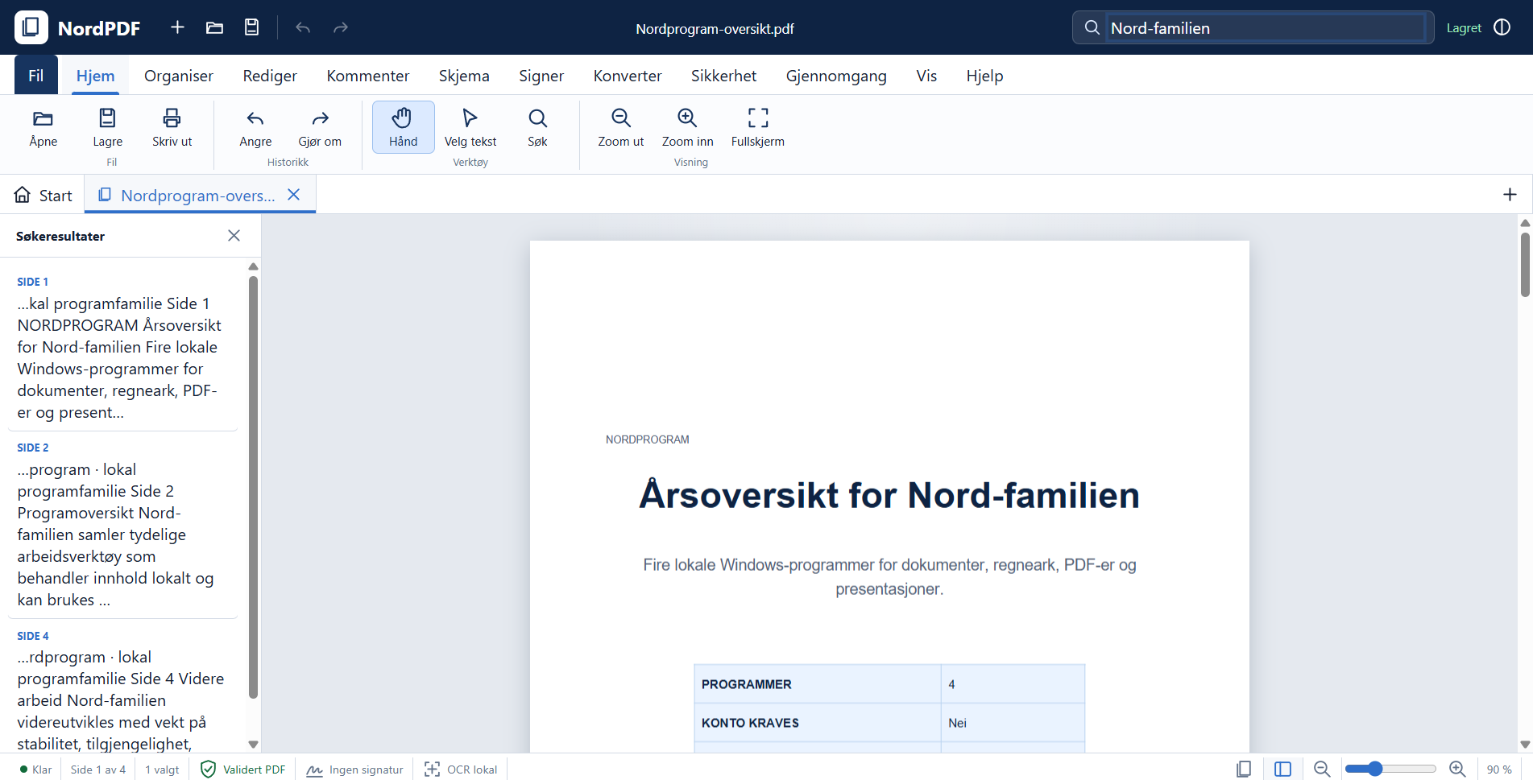 NordPDF viser søkeresultater i en profesjonell årsoversikt.